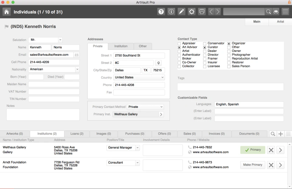 screenshot of ArtVault Pro